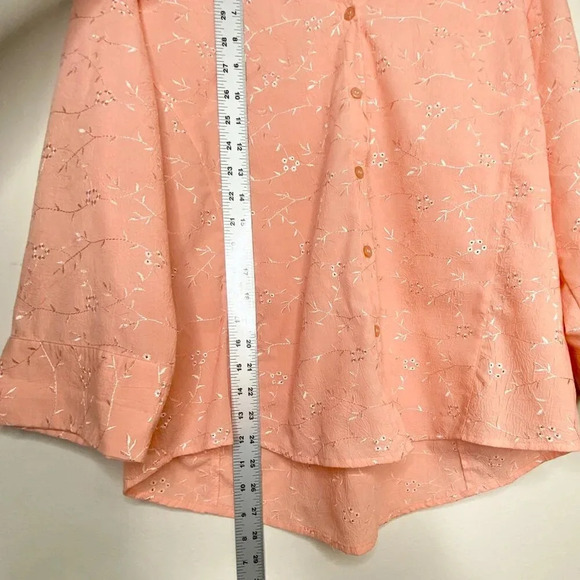 Lemon Grass Studio XL Pink Peach Embroidered Button Down Blouse Floral Boho - Picture 10 of 10
